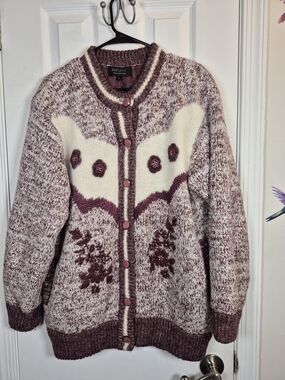 Reflect Vintage Mohair Angora Knit Floral Beaded Cardigan Jacket XL Cottagecore